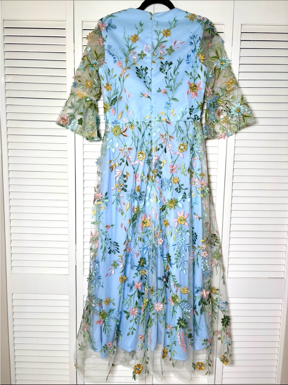 NWT Floral Embroidered Sky Blue Tulle Midi Dress Romantic Garden Party 8 - Picture 4 of 4
